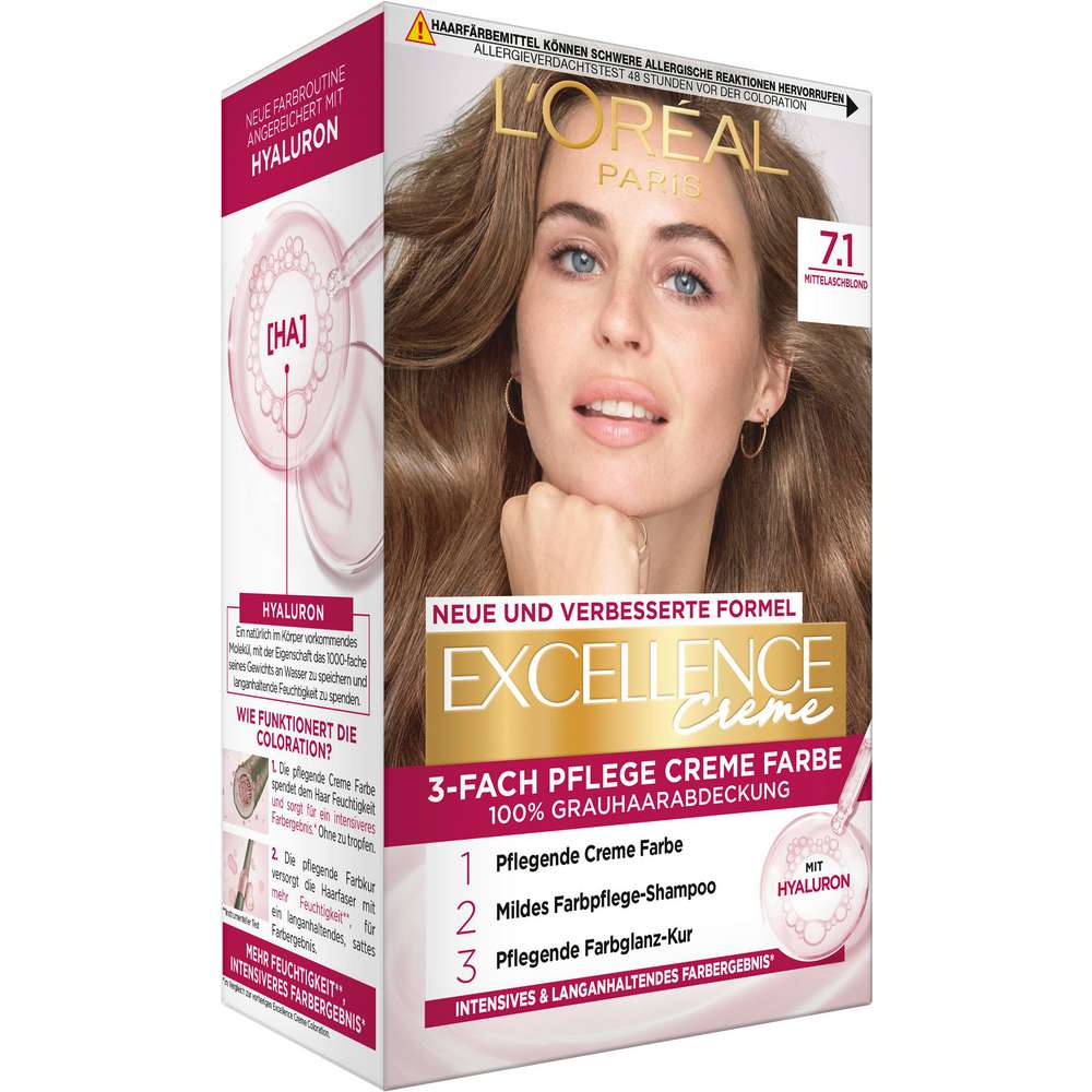 Produktabbildung L'Oreal Paris Haarfarbe Excellence, 7.1 Mittelaschblond