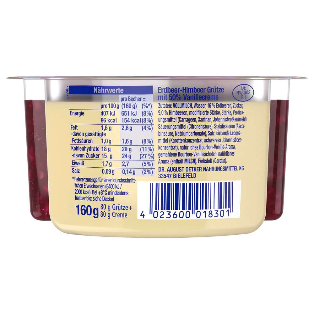 Produktabbildung Dr. Oetker Löffelglück Erdbeer-Himbeer Grütze mit Vanillesoße