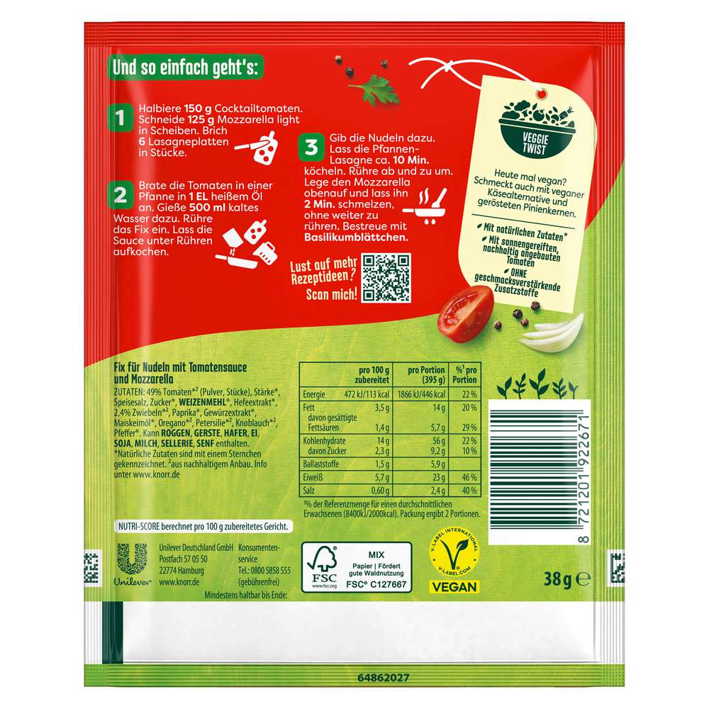Produktabbildung Knorr Fix Würzmischung, Pfannen Lasagne
