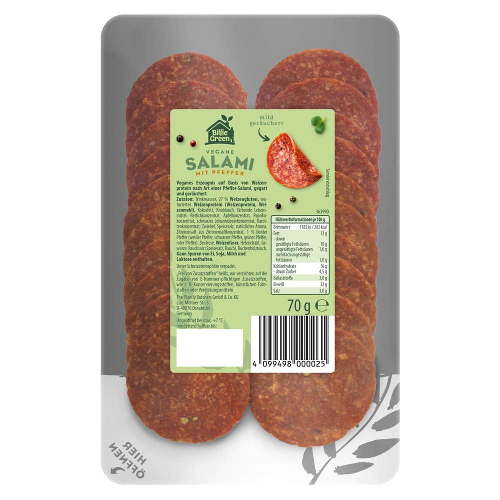 Produktabbildung Billie Green Vegane Salami mit Pfeffer