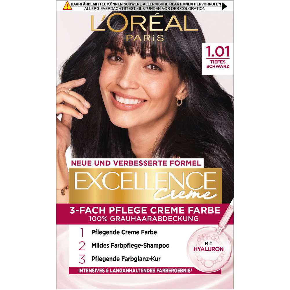 Produktabbildung L'Oreal Paris Haarfarbe Excellence, 1.01 Tiefschwarz