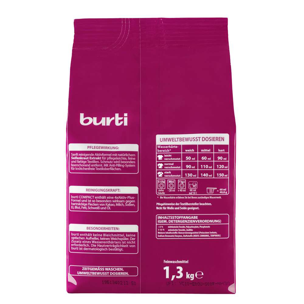 Produktabbildung burti Fein-Waschmittel, Pulver Compact, für pflegeleichte, farbige & feine Textilien