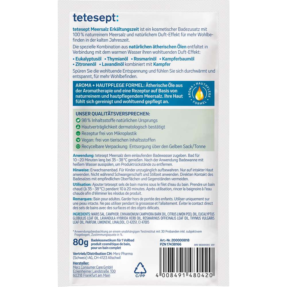 Produktabbildung tetesept Badezusatz Erkältung mit Meeressalz