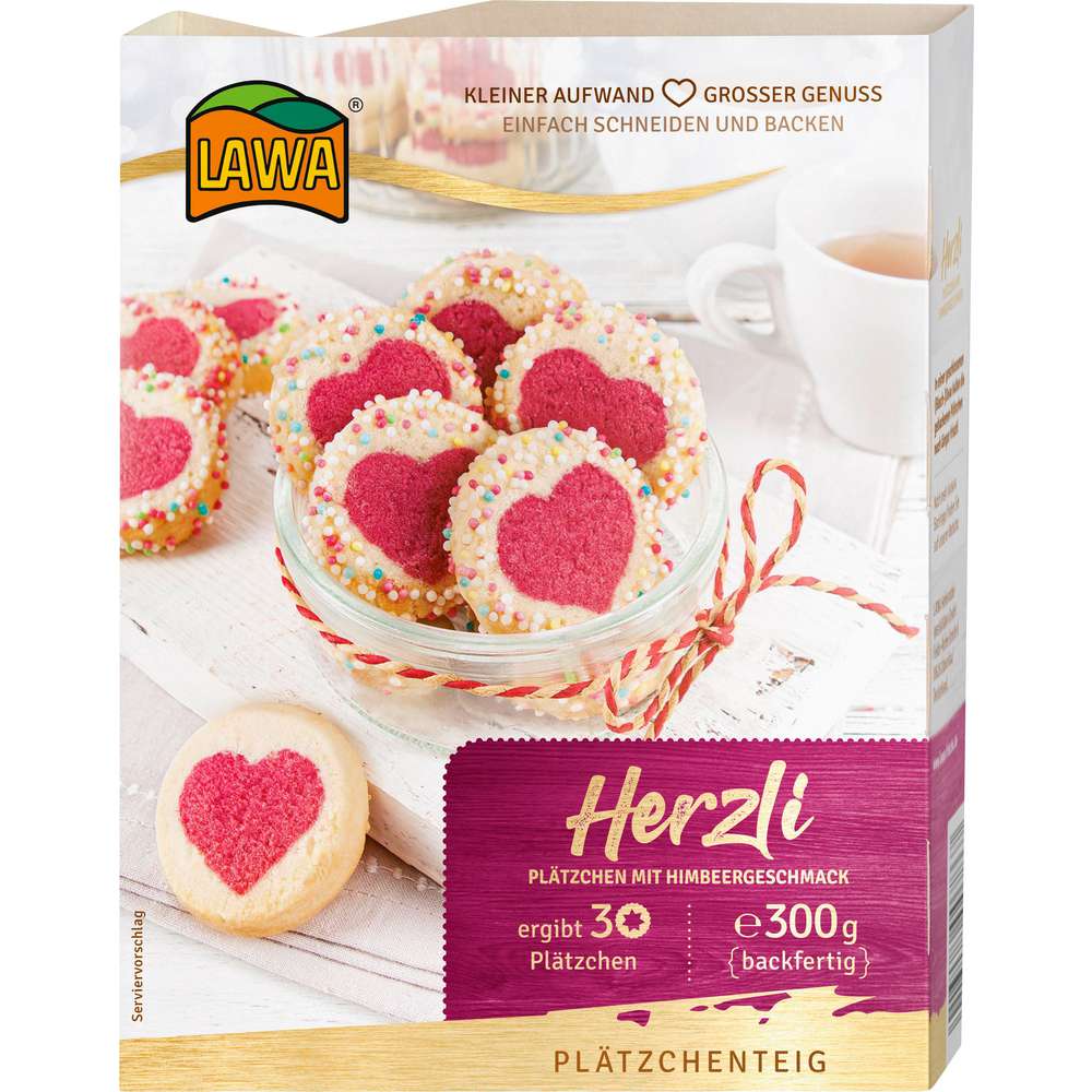 Produktabbildung Lawa Plätzchenteig Herzli, Himbeergeschmack
