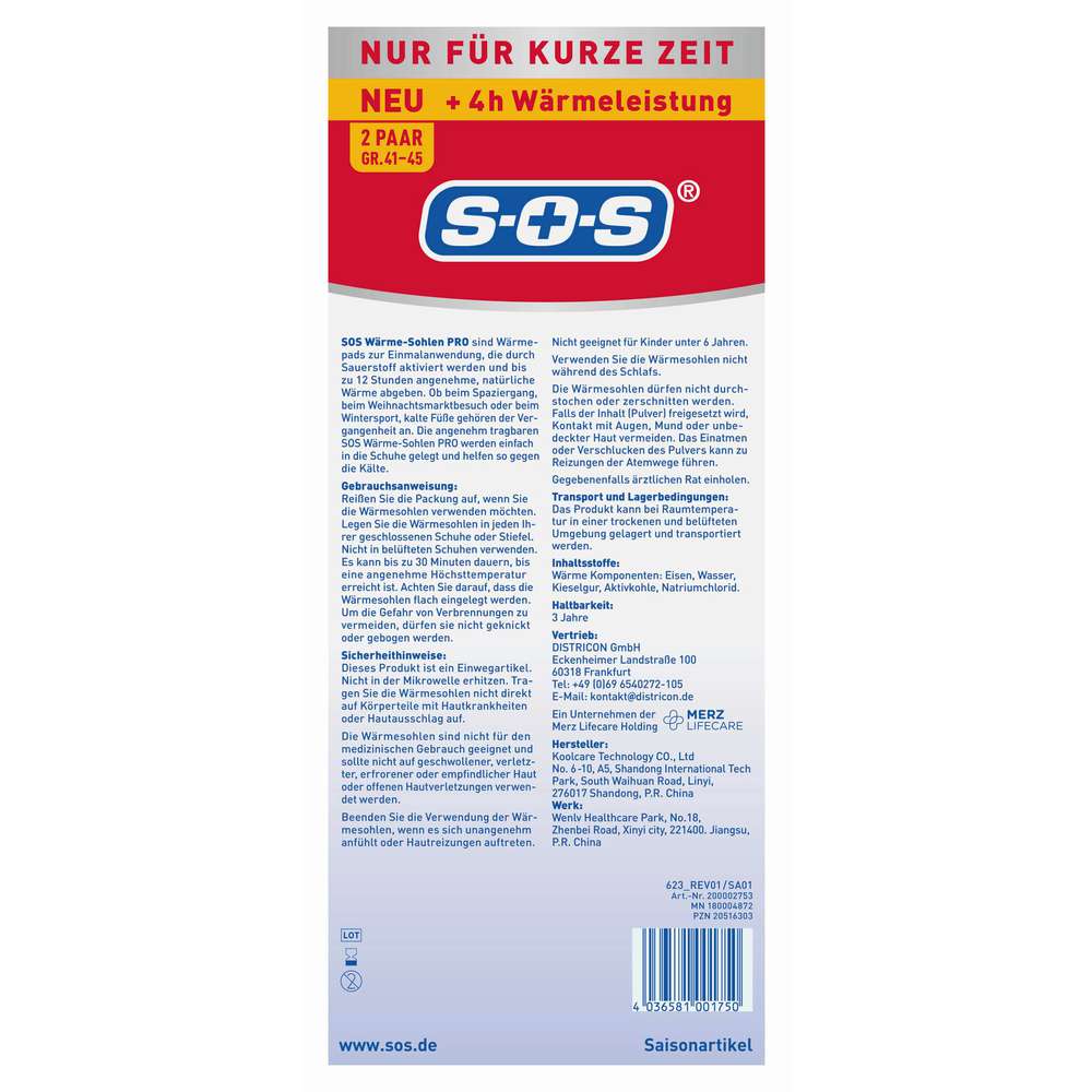 Produktabbildung SOS Wärme-Sohlen Pro Gr. L 41-45