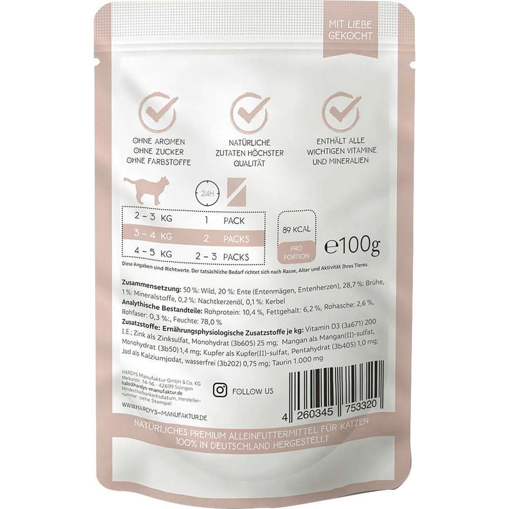 Produktabbildung Hardys Manufaktur Katzen-Nassfutter Love Affairre, Huhn/Shrimps