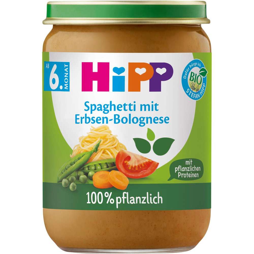 Produktabbildung Hipp Babynahrung Menü, Spaghetti mit Erbsen-Bolognese