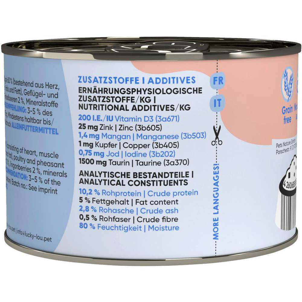 Produktabbildung Lucky Lou Katzen-Nassfutter, Geflügel & Fasan mit Preiselbeeren