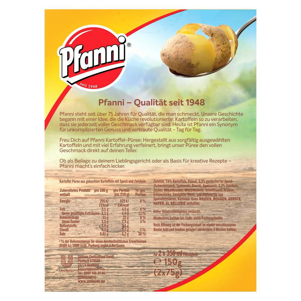 Produktabbildung Pfanni Kartoffel Püree mit Räucherspeck & Zwiebeln