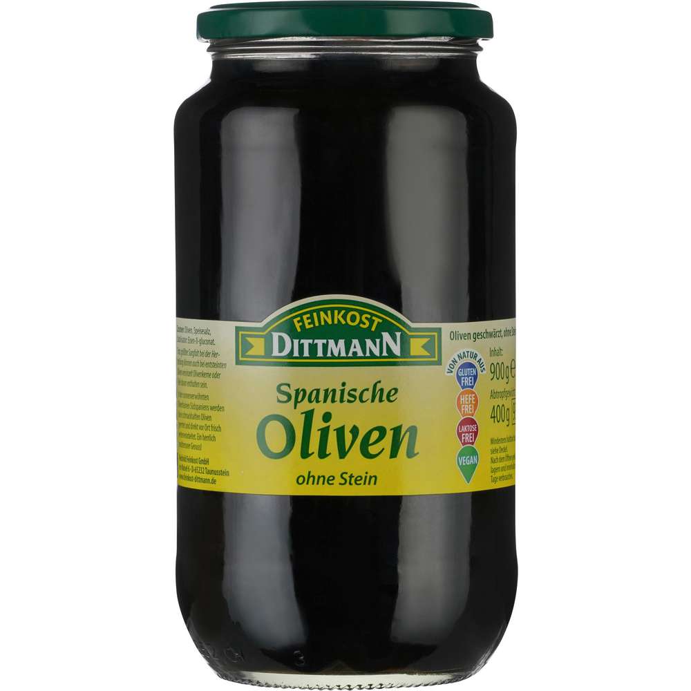 Produktabbildung Feinkost Dittmann Schwarze Oliven ohne Stein