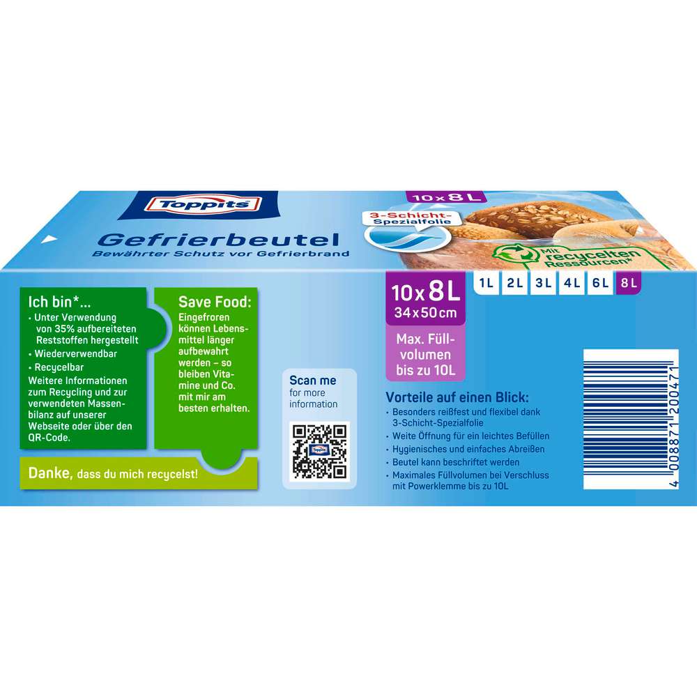 Produktabbildung Toppits Gefrierbeutel, 10 x 8l