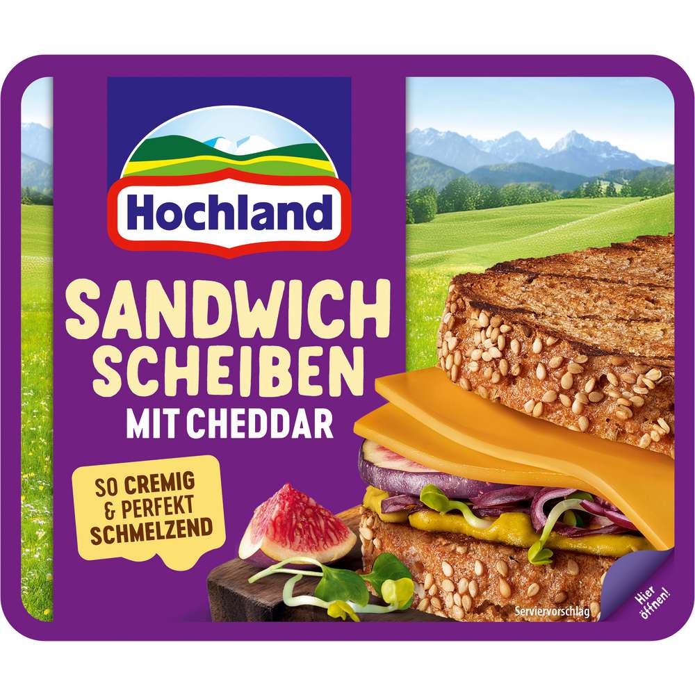 Produktabbildung Hochland Schmelzkäse-Sandwich Scheiben, Cheddar