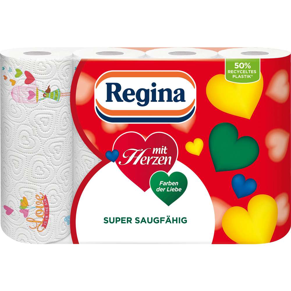 Produktabbildung Regina Haushaltstücher mit Herzen, 3-lagig