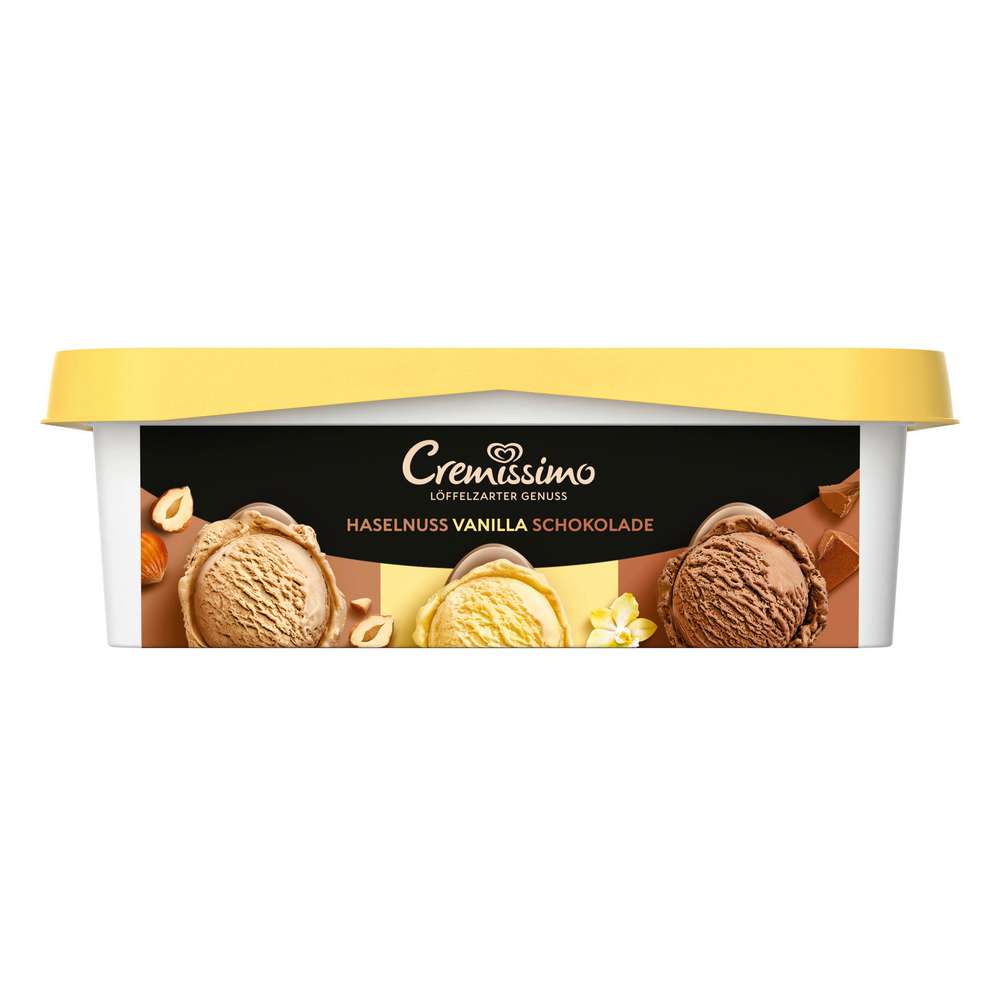 Produktabbildung Langnese Eis Cremissimo, Haselnuss/Vanilla/Schokolade