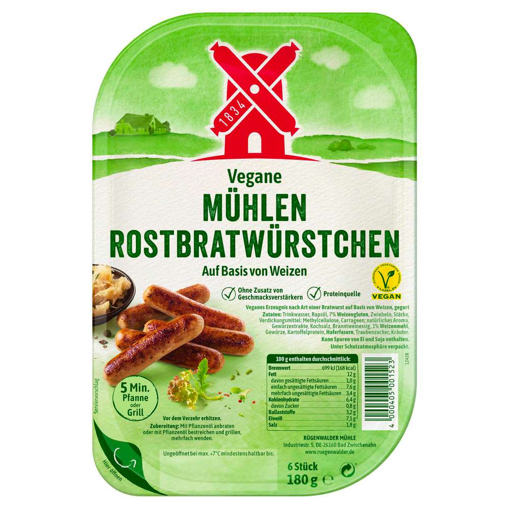 Produktabbildung Rügenwalder Mühle Fleischalternative vegane Mühlenbratwurst
