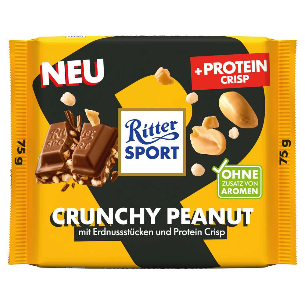 Produktabbildung Ritter Sport Tafelschokolade + Protein Crisp, Crunchy Erdnuss 