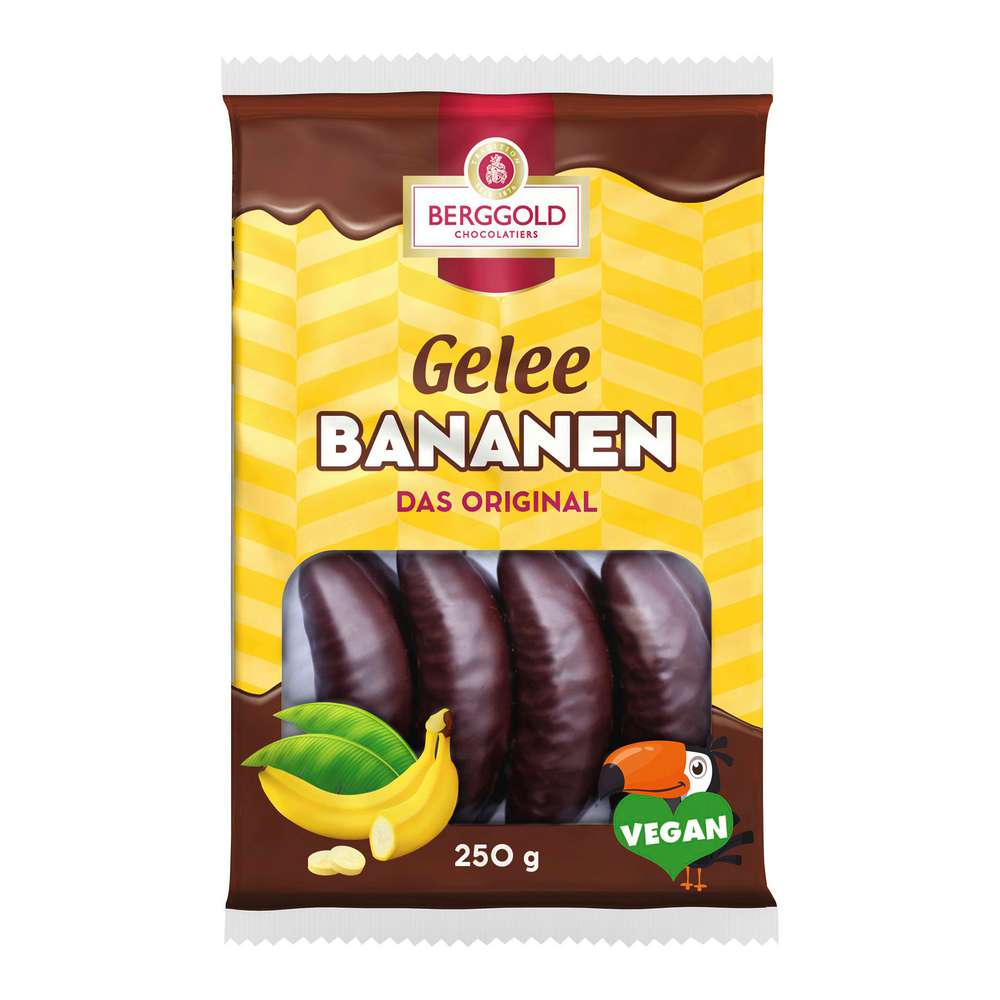Produktabbildung Berggold Schokolierte Geleestücke mit Bananengeschmack