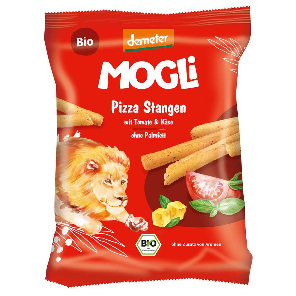 Produktabbildung MOGLi Bio Knabbergebäck, Pizzastangen mit Käse und Olivenöl