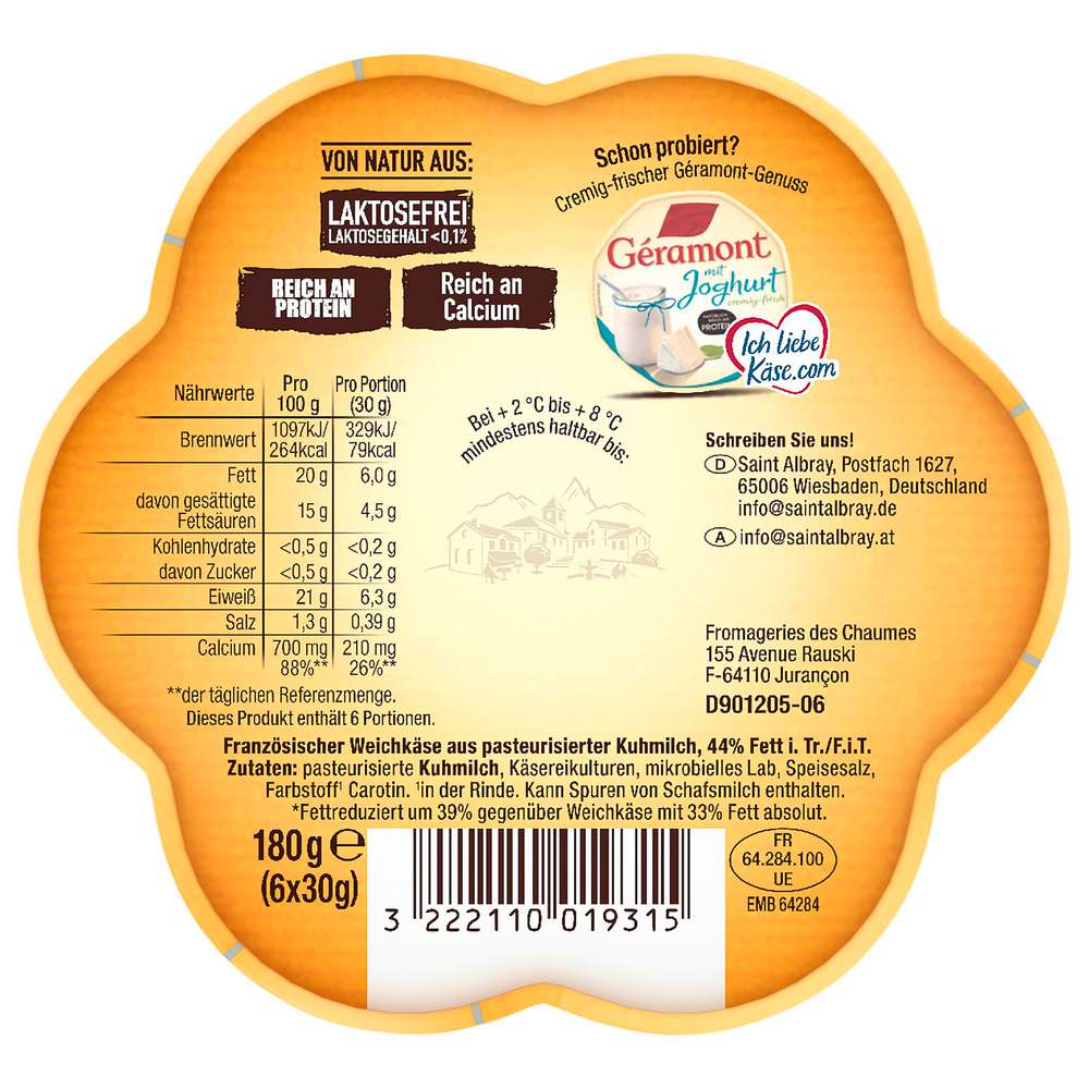 Produktabbildung Saint Albray Weichkäse Portionen, Legere