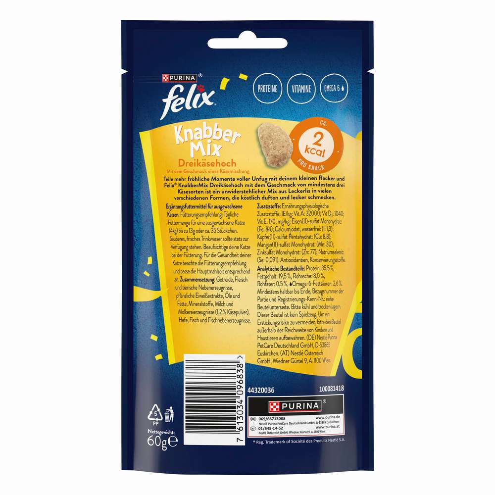 Produktabbildung Felix Katzen-Snack Knabbermix, Dreikäsehoch