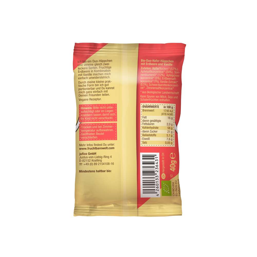 Produktabbildung Fruchtbar Bio Duo-Häppchen, Erdbeere/Vanille/Hafer