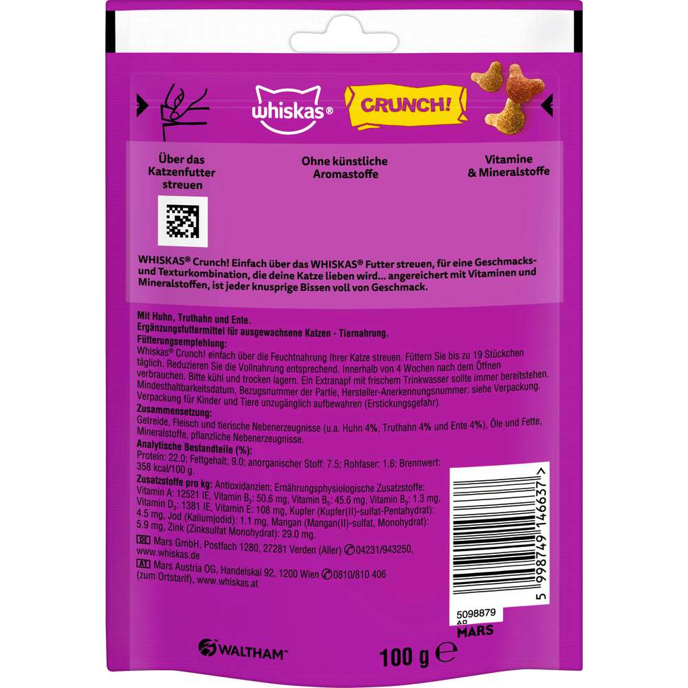 Produktabbildung Whiskas Katzen-Snack Crunch, Huhn/Truthahn/Ente