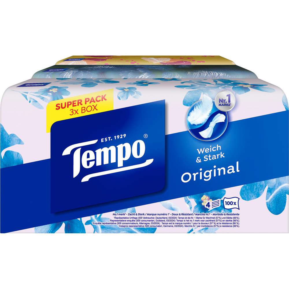 Produktabbildung Tempo Taschentücher Box, Trio