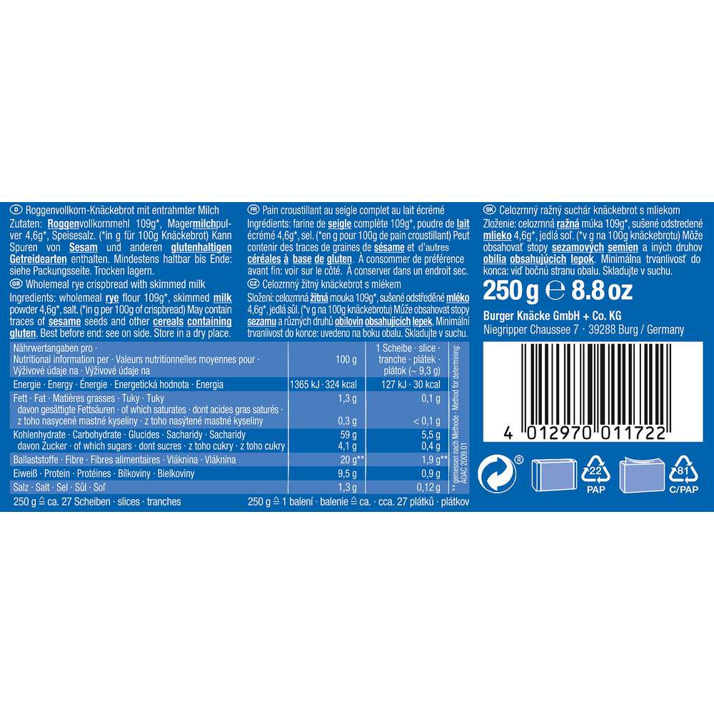 Produktabbildung Burger Roggenvollkorn-Knäckebrot
