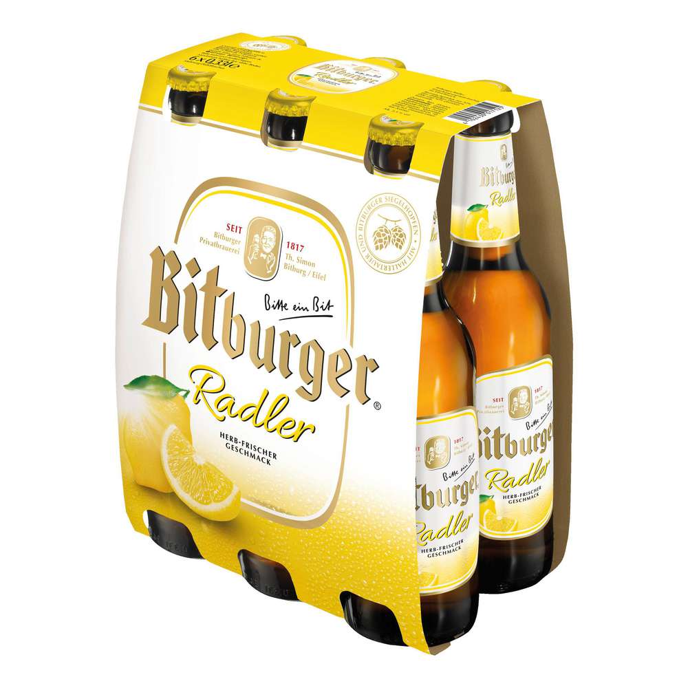Produktabbildung Bitburger Biermischgetränk, Radler, Zitrone, 2,5 %, 6 x 0,33l (6x 0,330 Liter)
