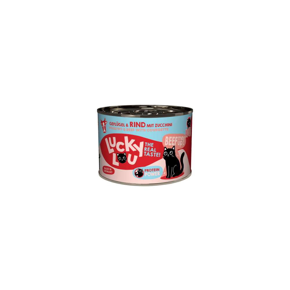 Produktabbildung Lucky Lou Katzen-Nassfutter, Geflügel & Rind mit Zucchini