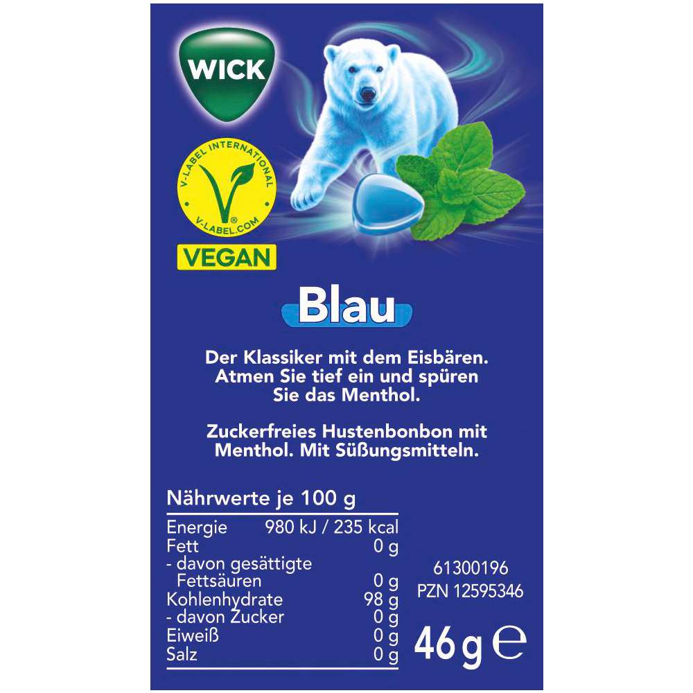 Produktabbildung Wick Bonbons Blau Menthol, ohne Zucker
