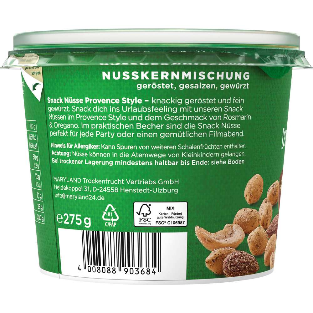 Produktabbildung Maryland Snack Nüsse Rosmarin & Oregano, Provence