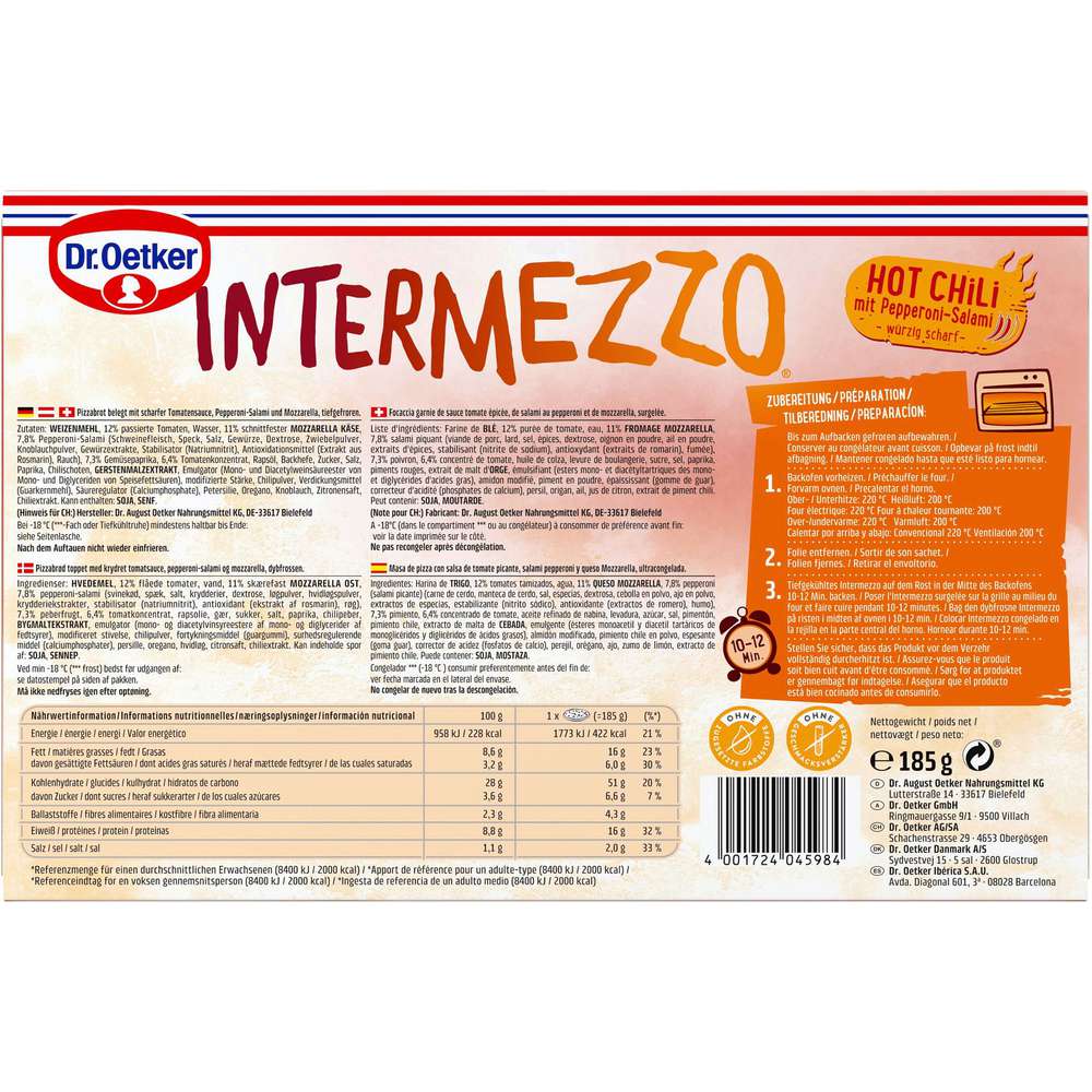 Produktabbildung Dr. Oetker Pizzabrot Intermezzo, Hot Chili