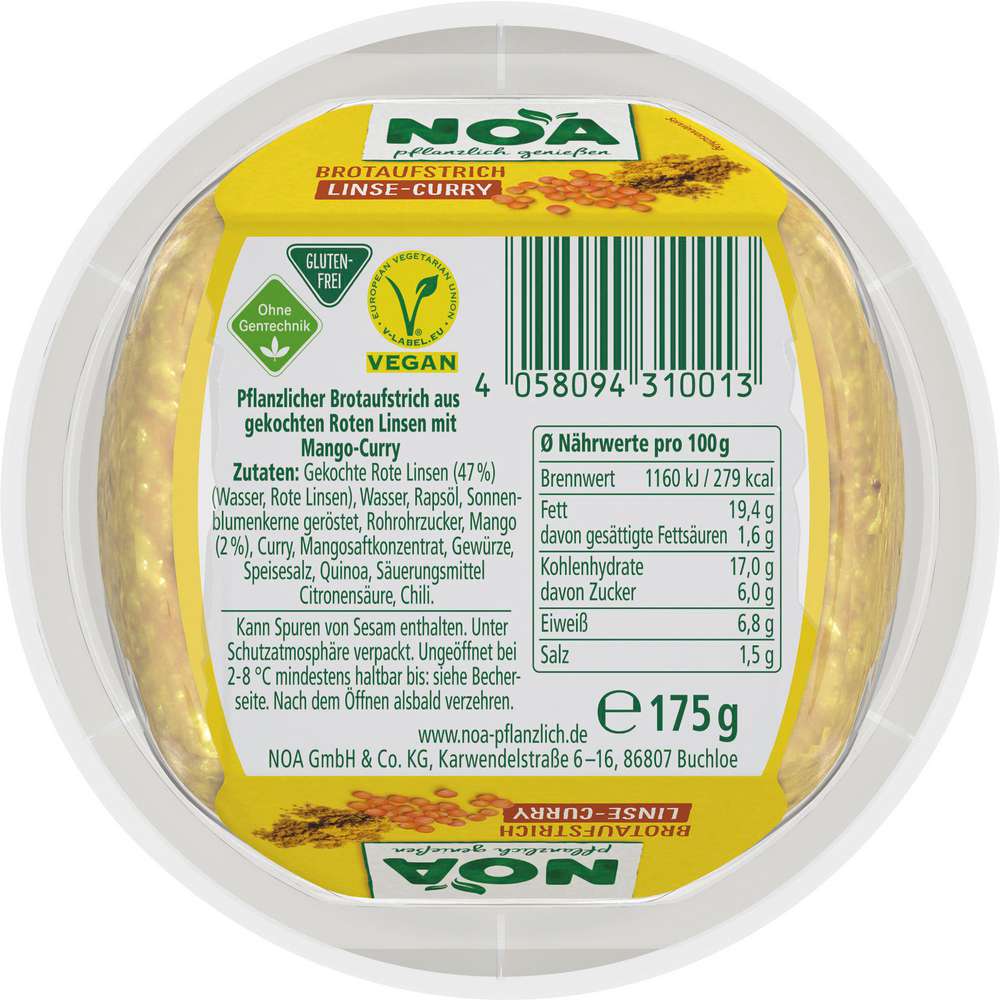 Produktabbildung Noa Brotaufstrich, Linse-Curry