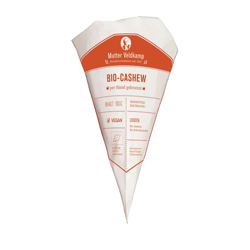 Produktabbildung Mutter Veldkamp Gebrannte Bio Cashew in der Spitztüte