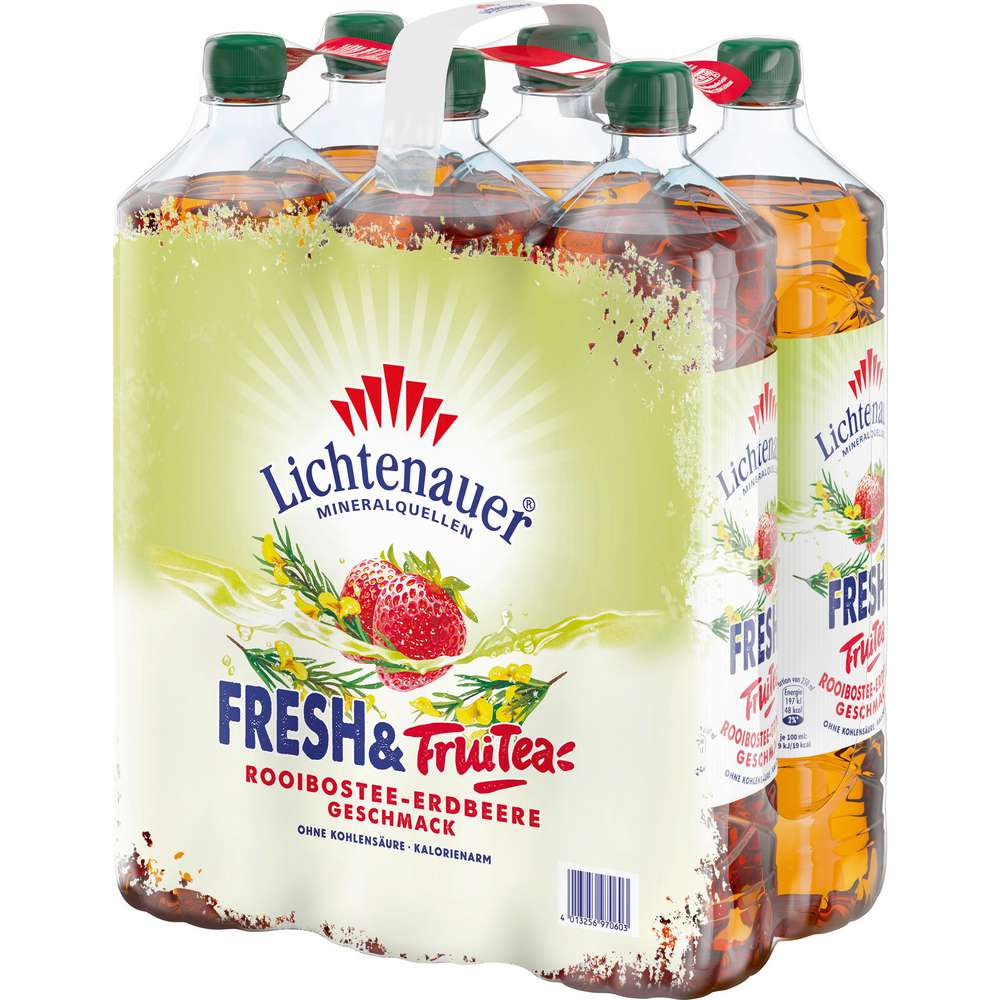 Produktabbildung Lichtenauer Wasser mit Geschmack Fresh 'n FruiTEA, Rooibostee-Erdbeere-Geschmack (6x 1,500 Liter)