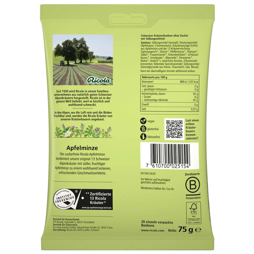 Produktabbildung Ricola Bonbons Apfelminze, zuckerfrei