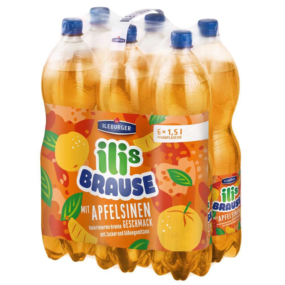 Produktabbildung Ileburger Sachsen Quelle Limonade, ilis Brause,  Apfelsinen-Geschmack (6x 1,500 Liter)