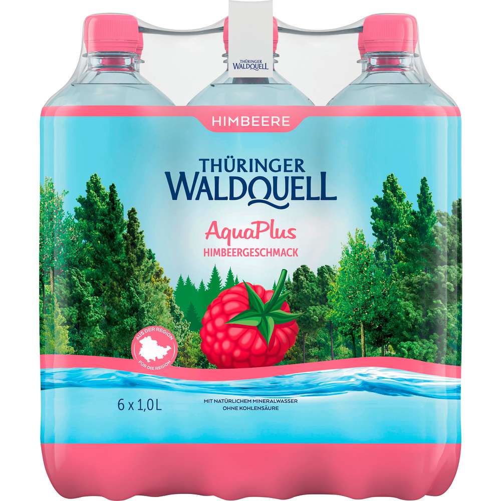 Produktabbildung Thüringer Waldquell  Mineralwasser AquaPlus Himbeere, naturell (6x 1,000 Liter)