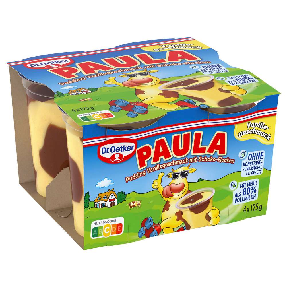 Produktabbildung Dr. Oetker Pudding Paula, Vanille mit Schockoflecken