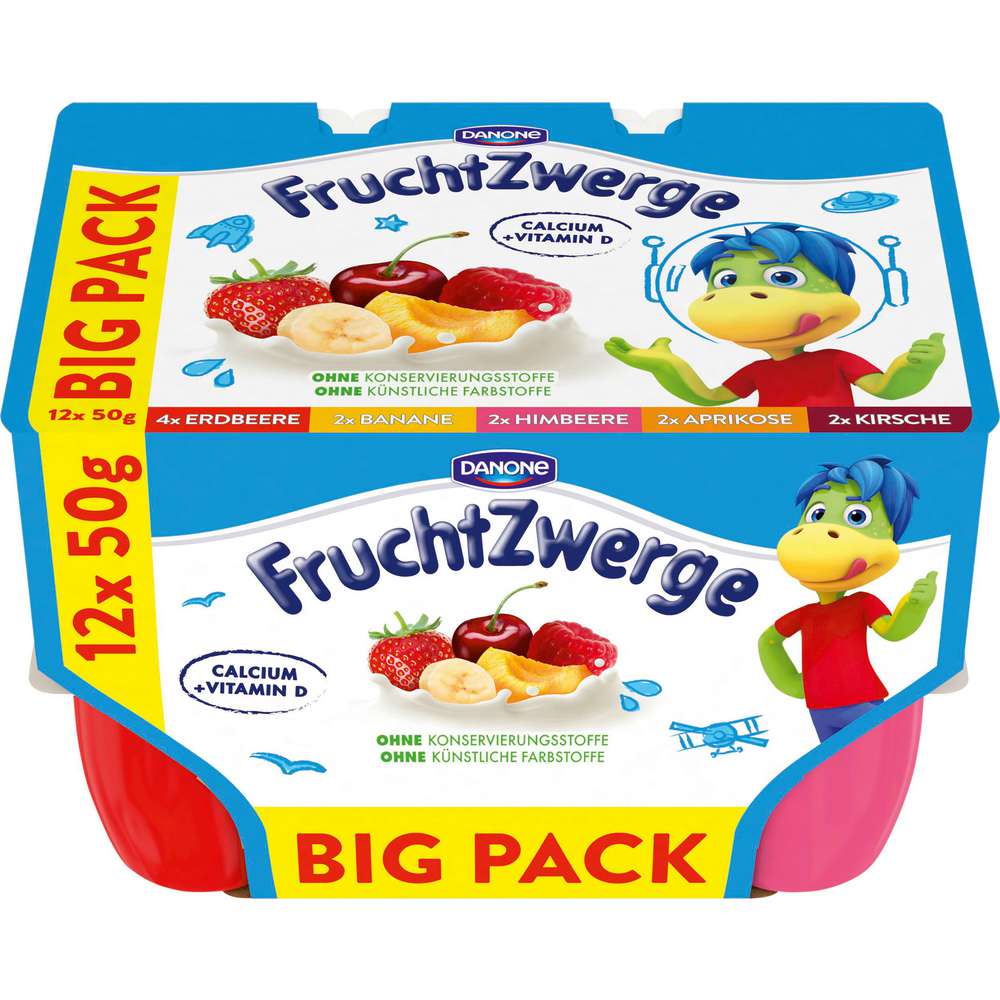 Produktabbildung Fruchtzwerge Fruchtquark, Erdbeere/Banane/Himbeere/Aprikose/Kirsche