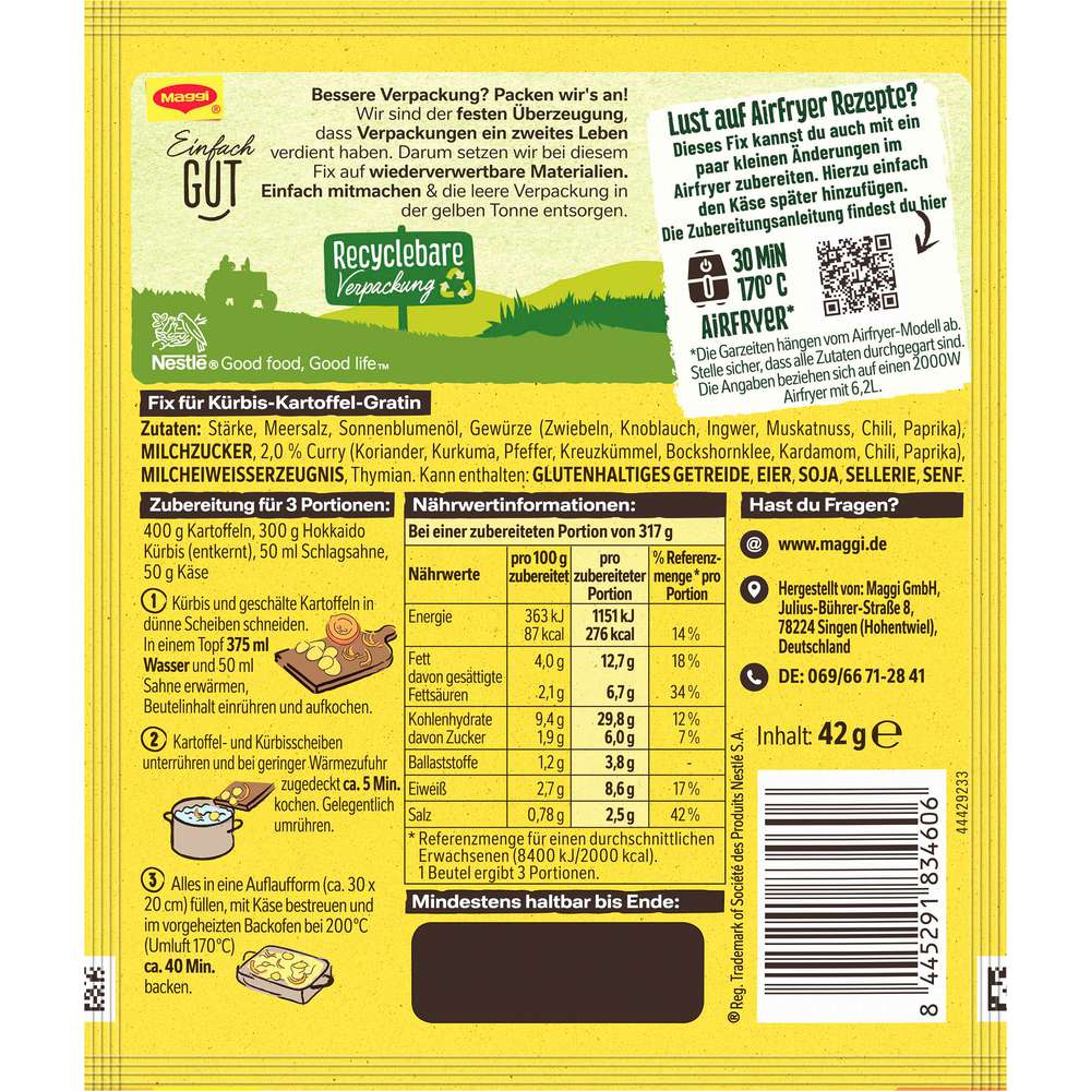 Produktabbildung Maggi Fix-Würzmischung, Kürbis-Kartoffel Gratin