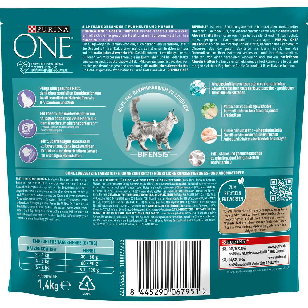 Produktabbildung Purina Katzen-Trockenfutter One, Huhn Coat&Hairball