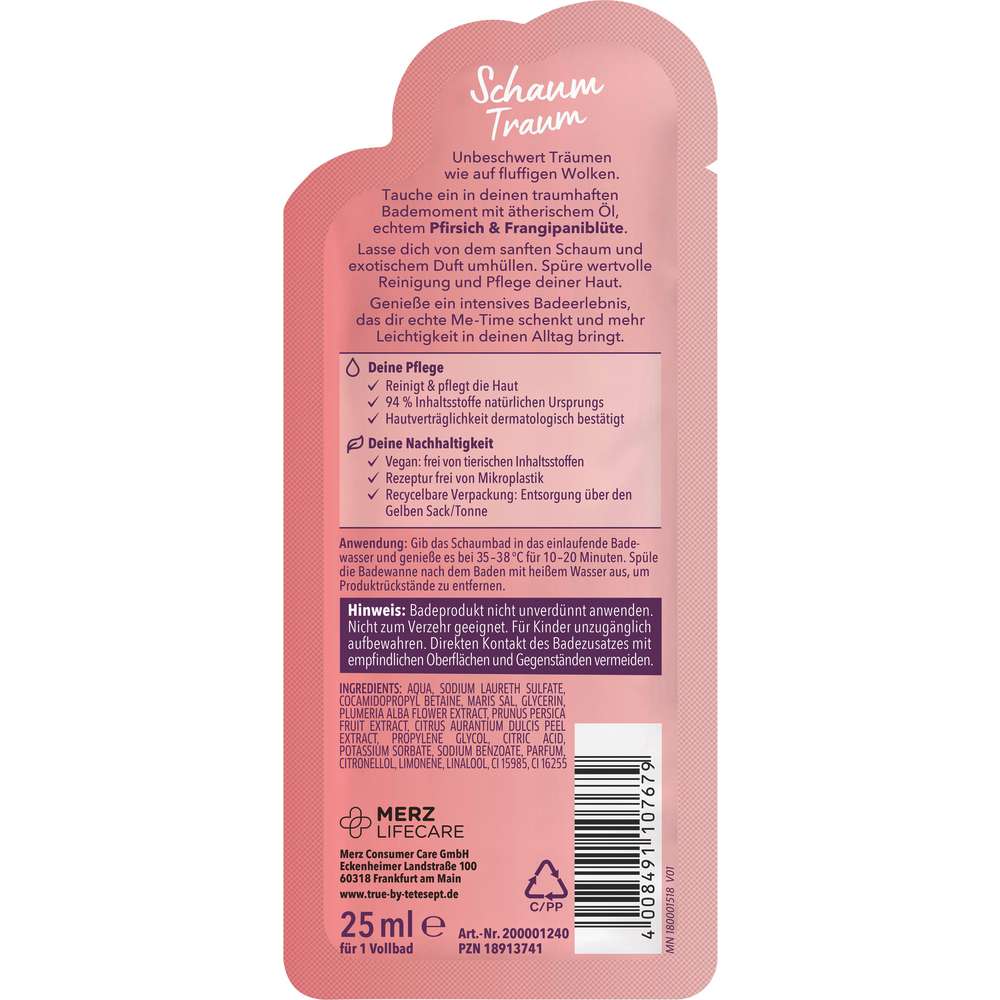 Produktabbildung tetesept true Schaumbad Pfirsich/Frangipaniblüte