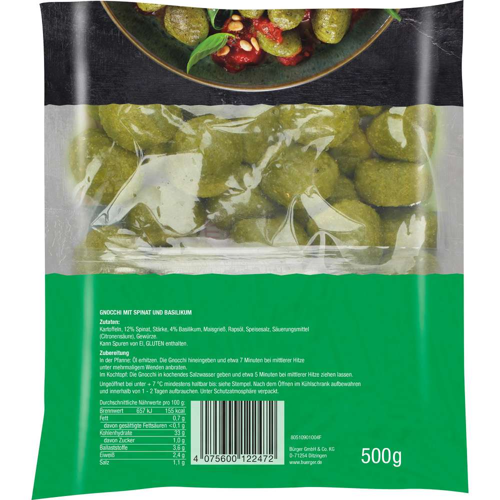 Produktabbildung Bürger Gnocchi mit Spinat&Basilikum 