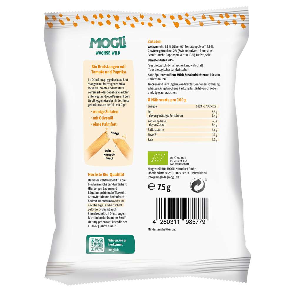 Produktabbildung MOGLi Paprika Stangen mit Tomate