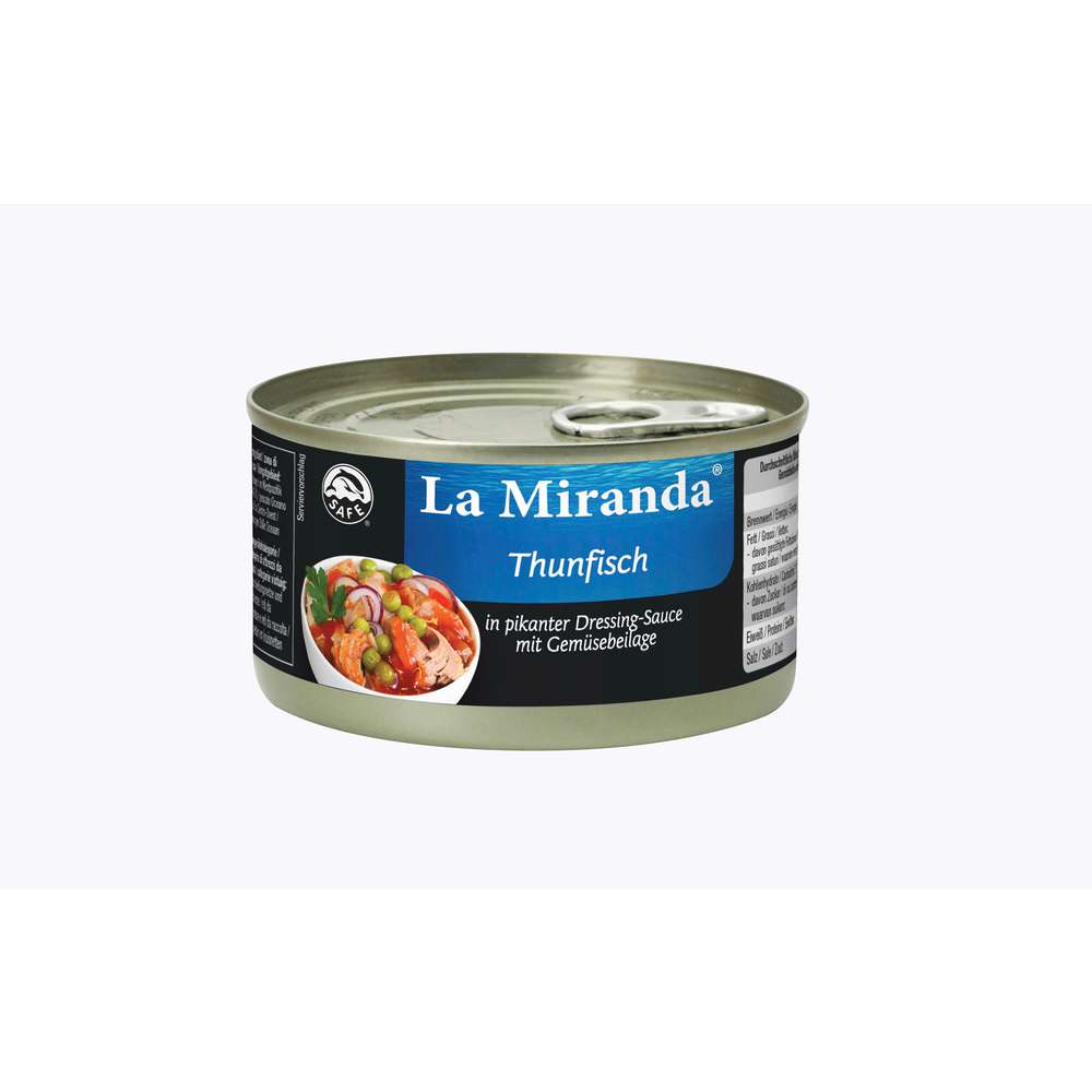 Produktabbildung La Miranda Thunfisch pikant mit Gemüsebeilagen in Dressing Sauce