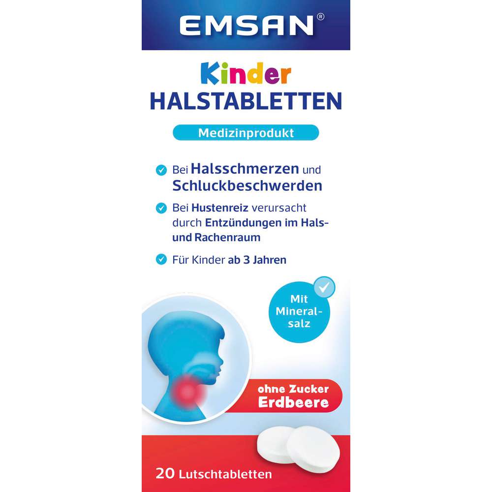 Produktabbildung Emsan Kinder Halstabletten Erdbeere ohne Zucker