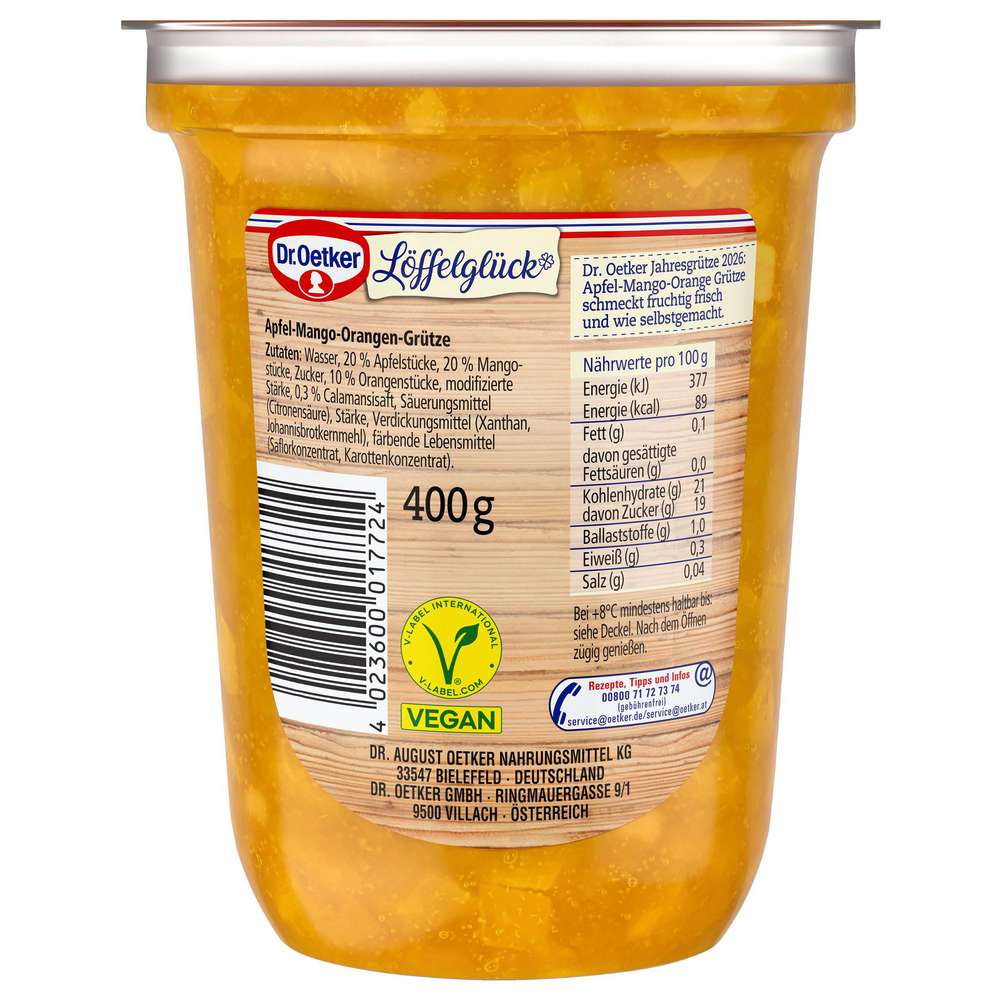 Produktabbildung Dr. Oetker Apfel-Mango-Orange Grütze Löffelglück