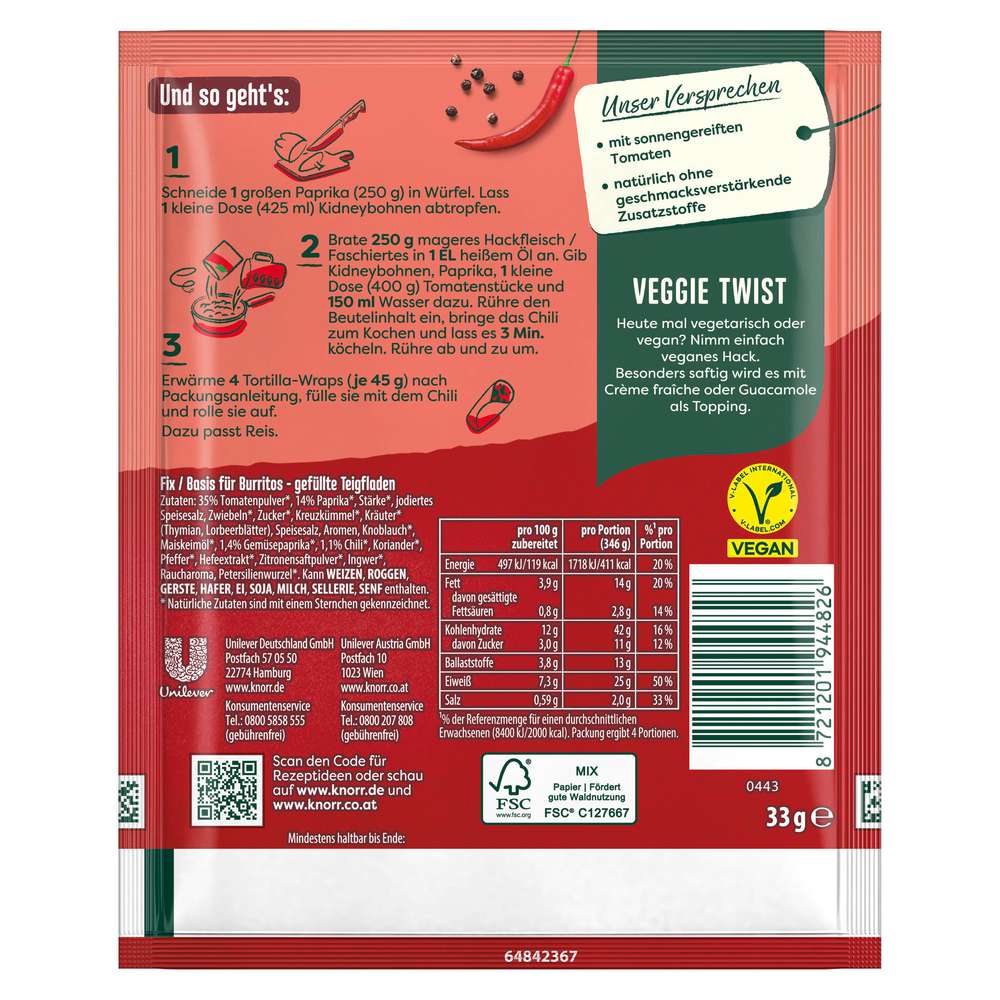 Produktabbildung Knorr Fix-Würzmischung, Burritos